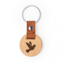 Porte-clé rond en bois Colombe