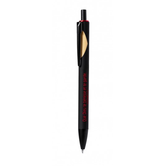 Stylo bambou et aluminium rouge "Que Dieu te bénisse..."