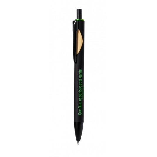 Stylo bambou et aluminium vert "Que Dieu te bénisse..."