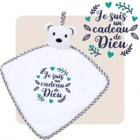 Doudou ourson blanc "Je suis un cadeau de Dieu"