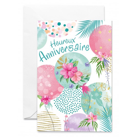 Carnet Ha Cercles fleuris colorés avec feuilles vertes dorées