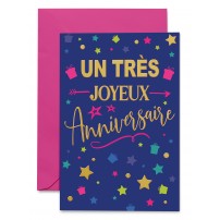Carnet HA Etoiles multicolores sur fond bleu foncé, écriture dorée