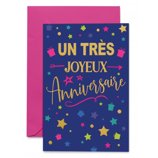 Carnet Ha Etoiles multicolores sur fond bleu foncé, écriture dorée