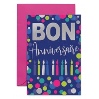 Carnet HA Billes et bougies multiocolores sur fond bleu foncé, écriture argenté