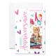 Carnet Ha Marque-page chaton avec ruban rose, ballons et coeurs multicolores