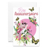 Carnet HA Oiseau, fleurs et papillons sur fond rose