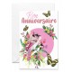 Carnet Ha Oiseau, fleurs et papillons sur fond rose