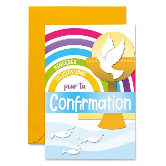 Carnet Confirmation Calice orange, arc-en-ciel, colombe et poisons
