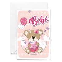Carnet Naissance Ourson sur fond rose