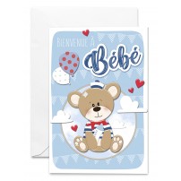 Carnet Naissance Ourson sur fond bleu