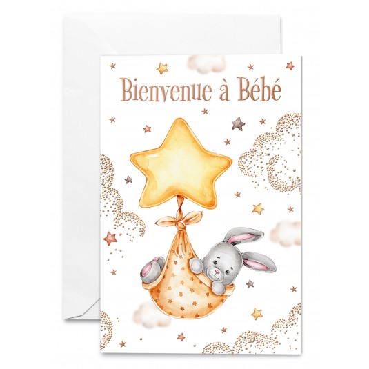 Carnet Naissance Lapinou accroché  à une étoile