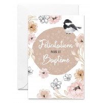 Carnet Baptême Fleurs vintages et oiseau