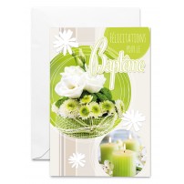 Carnet Baptême Fleurs et bougies blanches et vertes