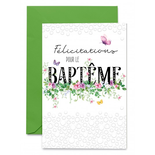 Carnet Baptême Branche de fleurs colorées et papillons