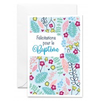Carnet Baptême Motif floral sur fond bleu