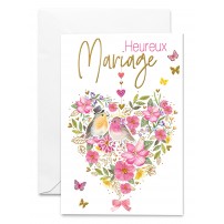 Carnet Hm Couple d'oiseaux au milieu d'un coeur fleuri rose