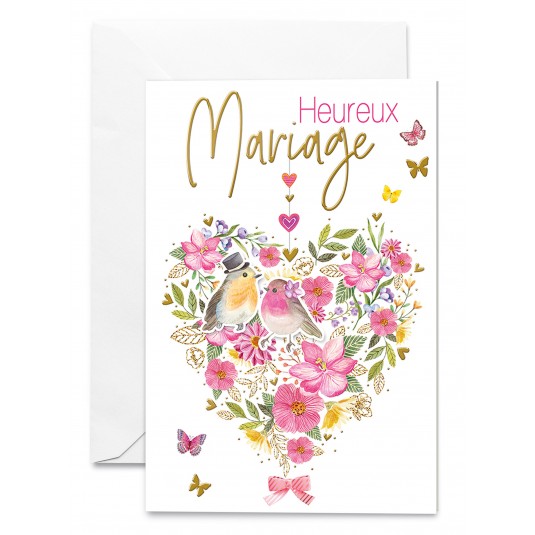 Carnet Hm Couple d'oiseaux au milieu d'un coeur fleuri rose