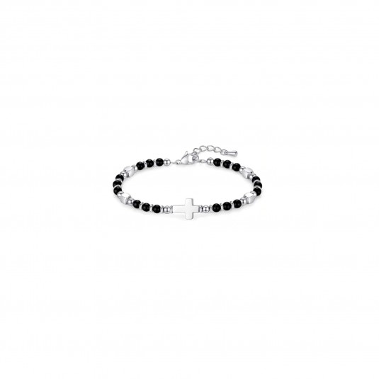 Bracelet de perles "Croix" noir
