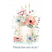 Carte Avec Message Aquarelle d'un vase avec un bouquet de fleurs