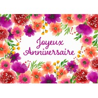 Carte Avec Message Fleurs rouges et violettes en aquarelle