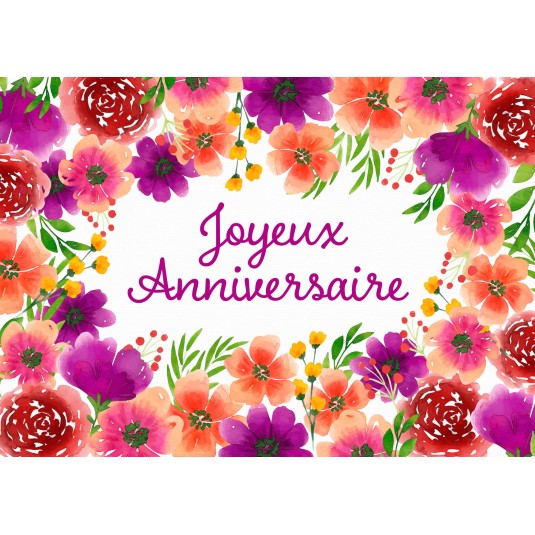 Carte Avec Message Fleurs rouges et violettes en aquarelle