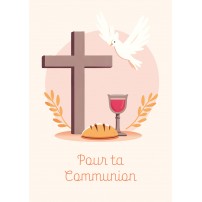Carte Avec Message Illustration avec une coupe, la croix, du pain et une colombe