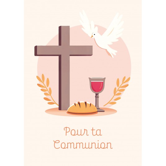 Carte Avec Message Illustration avec une coupe, la croix, du pain et une colombe