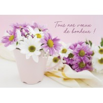 Carte Avec Message Bouquet de fleurs blanches et violettes