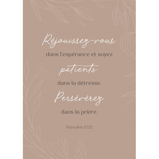 Carte avec verset Décorations florales sur fond pêche