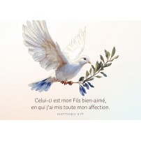 Carte Avec Verset Colombe tenant une branche d'olivier