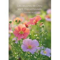 Carte Avec Verset Fleurs roses et violettes couvertes de rosée
