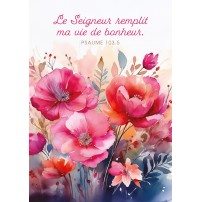 Carte Avec Verset Aquarelle de lfeurs roses et rouges