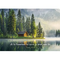 Carte Avec Verset Cabane au bord d'un lac dans la montagne