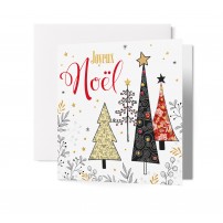 Carnet Carre Jn Arbre décoré, cadeaux et étoiles dorées