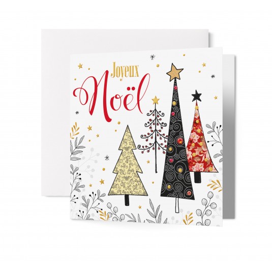 Carnet Carré JN Arbre décoré, cadeaux et étoiles dorées