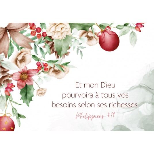 Mini-carte Aquarelle houx et décorations de Noël
