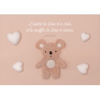 Carte Avec Verset Ourson en peluche et cœurs