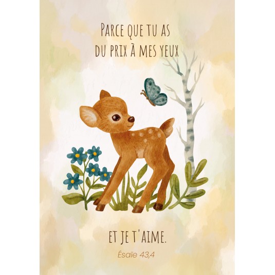 Carte Avec Verset Faon et papillon dessiné