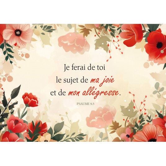 Carte Avec Verset Cadre fleurs rouges aquarelle