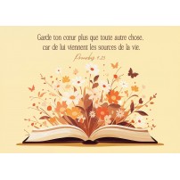 Carte Avec Verset Livre ouvert d'où jaillissent des fleurs