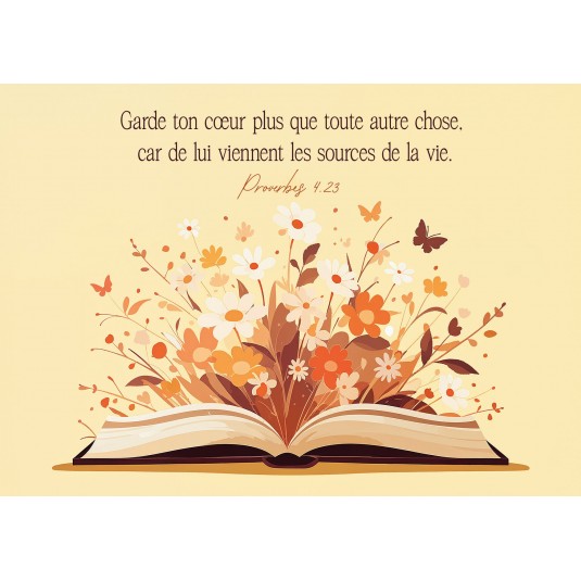 Carte Avec Verset Livre ouvert d'où jaillissent des fleurs