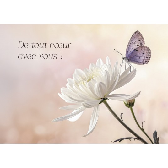 Carte Avec Message Fleurs de lys posées sur du marbre blanc