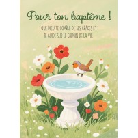 Carte Avec Message Illustration avec un rouge-gorge posé sur une fontaine