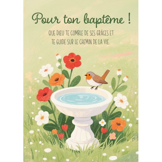 Carte Avec Message Illustration avec un rouge-gorge posé sur une fontaine