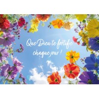 Carte Avec Message Fleurs colorées sur ciel bleu