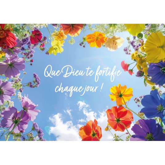 Carte Avec Message Fleurs colorées sur ciel bleu