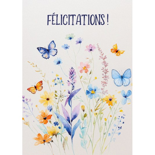Carte Avec Message Papillons et fleurs colorées
