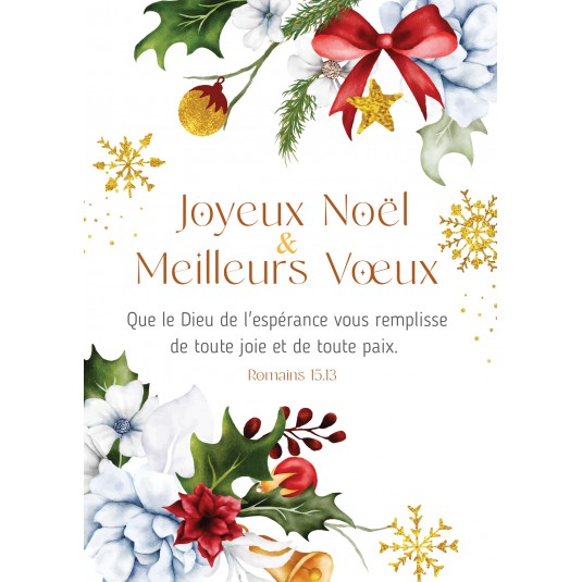 Carte Fin D'année Aquarelle de fleurs et décorations de Noël