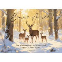 Carte Fin D'année Famille de cerfs dans la forêt