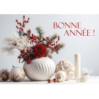 Carte Fin D'année Composition florale de Noël dans un vase et bougies